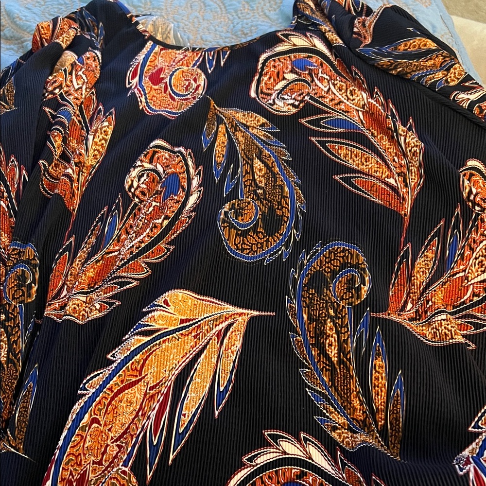 Ruby Rd. Paisley Top in Black with Orange & Blue Accents